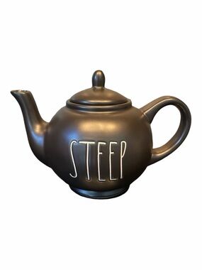 Rae Dunn Steep Tea Pot Kettle Matte Black Farmhouse Decor Ceramic Pottery